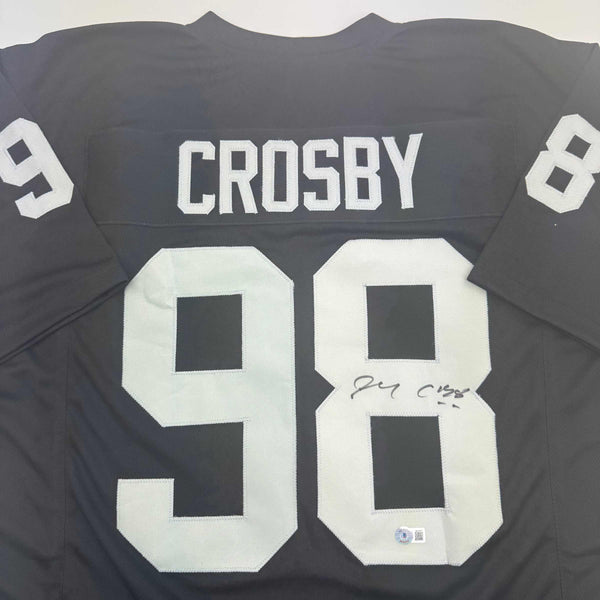 Autographed/Signed Maxx Crosby Las Vegas Oakland Black Football Jersey Beckett BAS COA