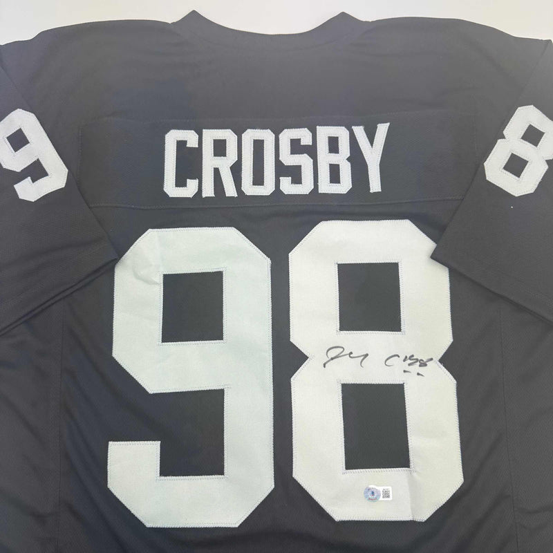 Autographed/Signed Maxx Crosby Las Vegas Oakland Black Football Jersey Beckett BAS COA