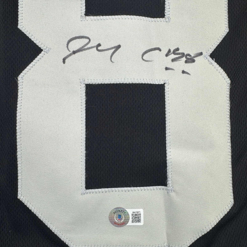 Autographed/Signed Maxx Crosby Las Vegas Oakland Black Football Jersey Beckett BAS COA