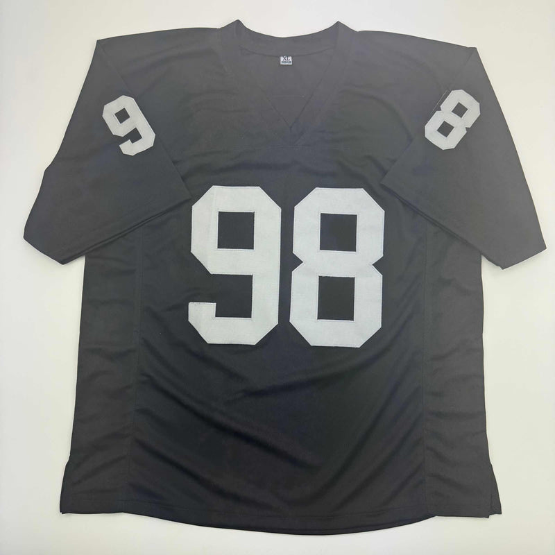 Autographed/Signed Maxx Crosby Las Vegas Oakland Black Football Jersey Beckett BAS COA