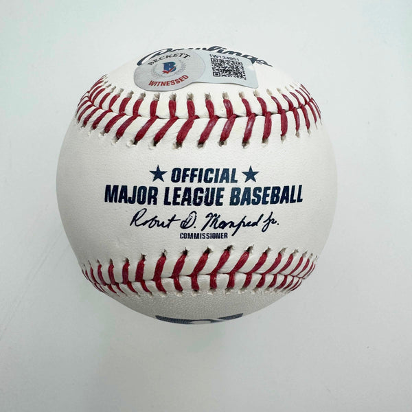 Autographed/Signed Ronald Acuna Jr. "2023 NL MVP" Rawlings Official Major League ROML Baseball Beckett BAS COA