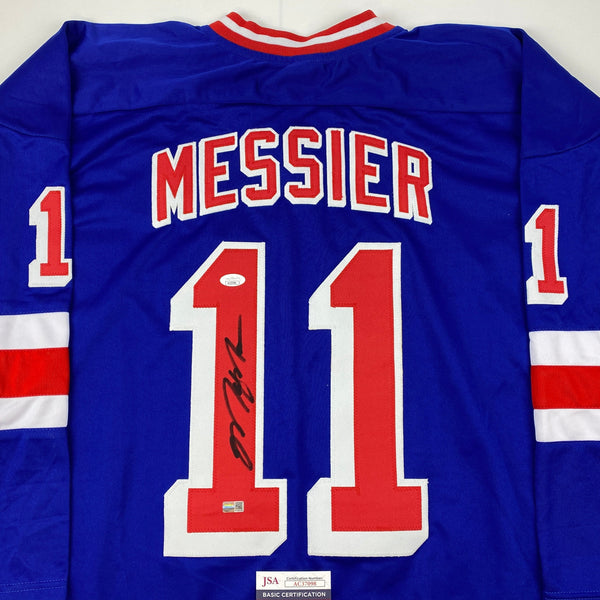 Autographed/Signed Mark Messier New York Blue Hockey Jersey JSA COA