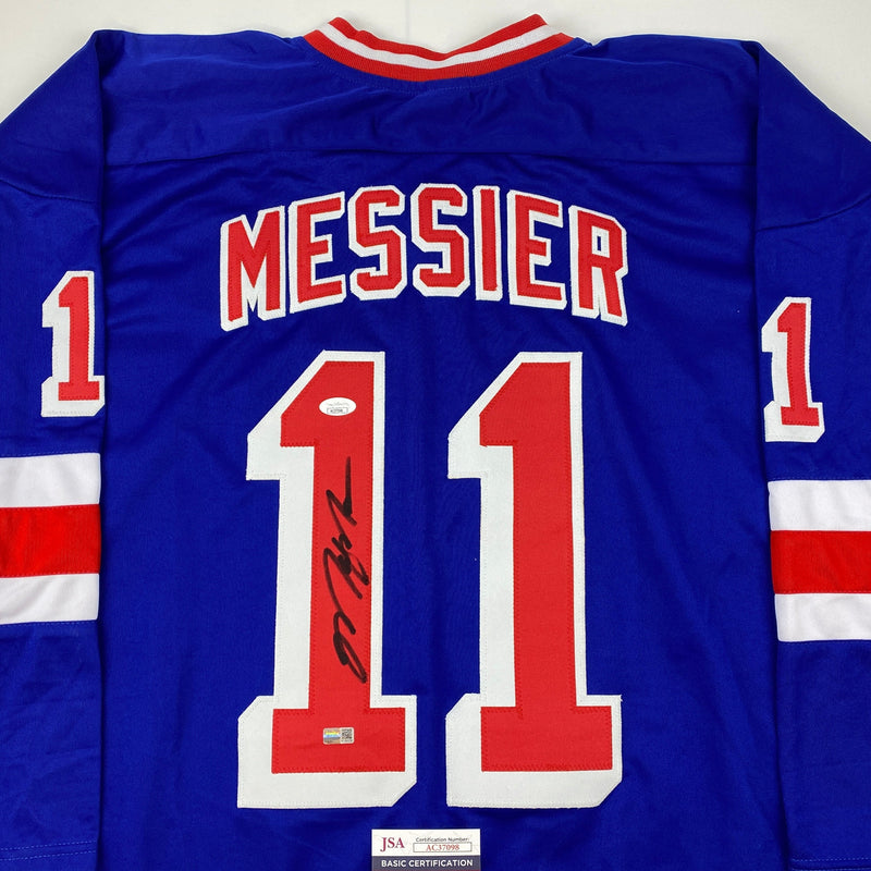 Autographed/Signed Mark Messier New York Blue Hockey Jersey JSA COA