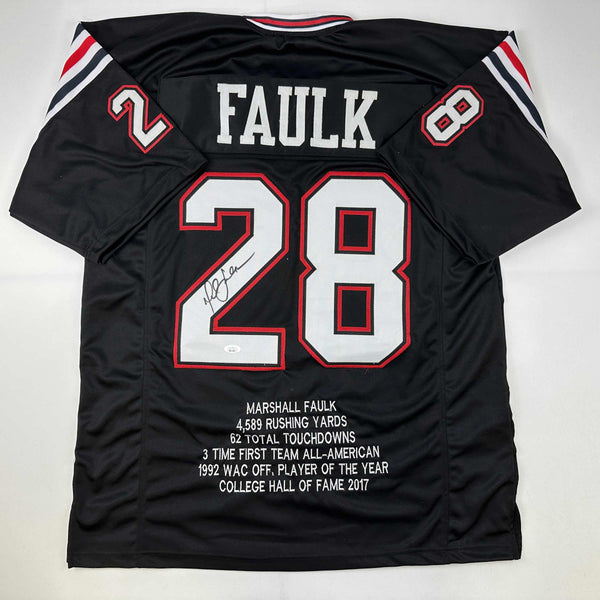 Autographed/Signed Marshall Faulk San Diego State Black Stat College Football Jersey JSA COA