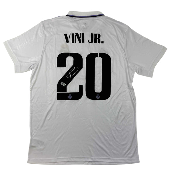Autographed/Signed Vini Vinicius Jr. Real Madrid 2022-23 White Soccer Jersey Beckett BAS COA