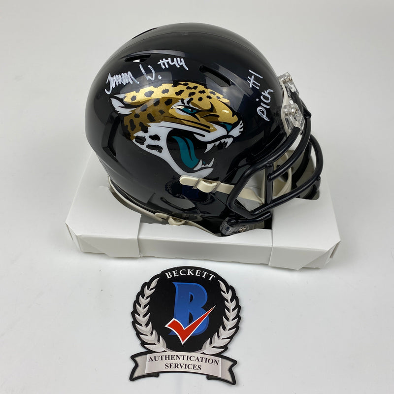 Autographed/Signed Travon Walker #1 Pick Jacksonville Jaguars Jags Mini Football Helmet Beckett BAS COA