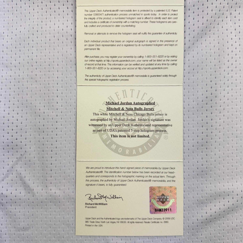 Autographed/Signed Michael Jordan Chicago White Basketball Jersey Upper Deck UDA COA