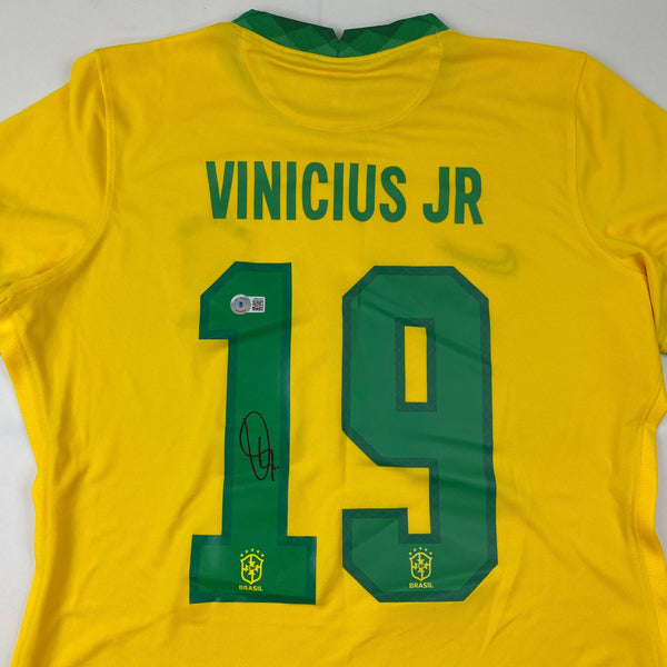 Autographed/Signed Vini Vinicius Jr. Brazil Yellow Soccer Jersey Beckett BAS COA