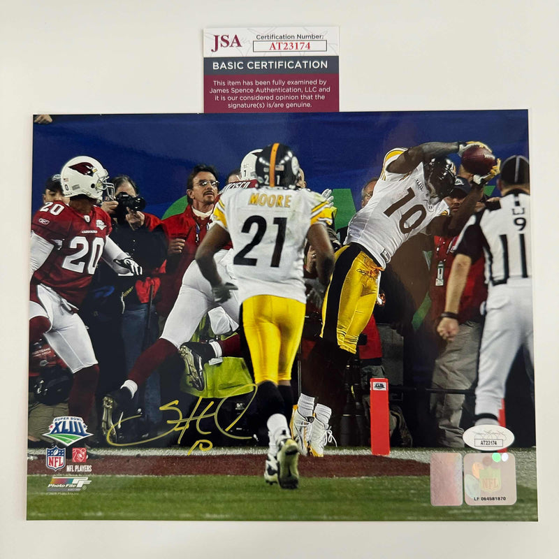 Autographed/Signed Santonio Holmes Pittsburgh Steelers 8x10 Football Photo JSA COA