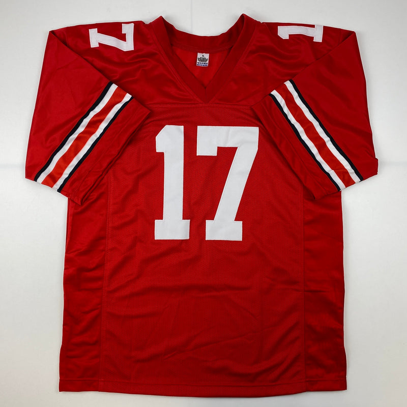 Autographed/Signed Chris Olave Ohio State Red College Football Jersey JSA COA