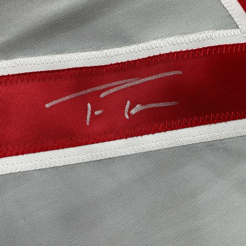 Autographed/Signed Trea Turner Philadelphia Grey Baseball Jersey Beckett BAS COA