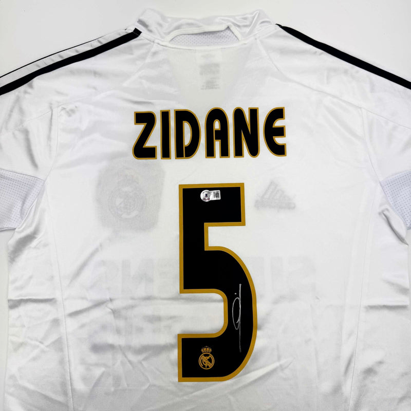 Autographed/Signed Zinedine Zidane Real Madrid White Soccer Jersey Beckett BAS COA