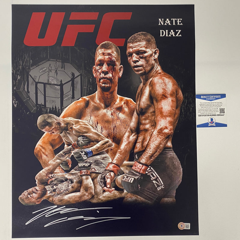 Autographed/Signed Nate Nathan Diaz UFC MMA Ultimate Fighting 16x20 Photo Beckett BAS COA #4