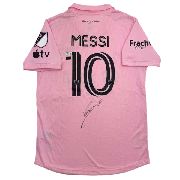 Autographed/Signed Lionel Leo Messi Inter Miami Pink Soccer Jersey Beckett BAS COA