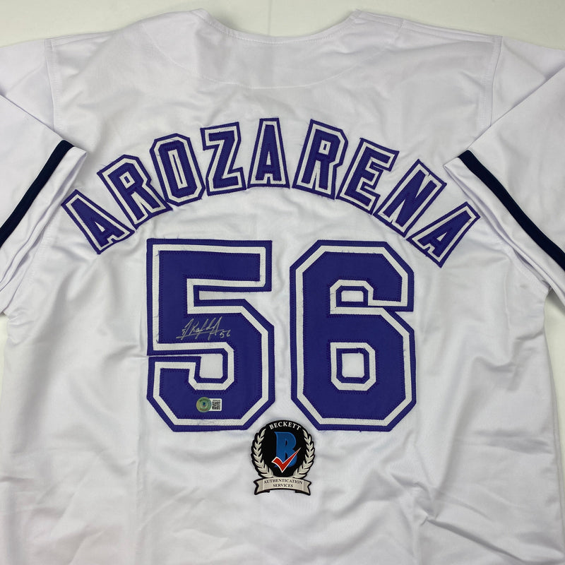 Autographed/Signed Randy Arozarena Tampa Bay White Retro Baseball Jersey Beckett BAS COA