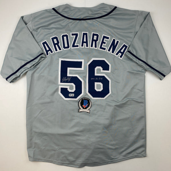 Autographed/Signed Randy Arozarena Tampa Bay Grey Baseball Jersey Beckett BAS COA