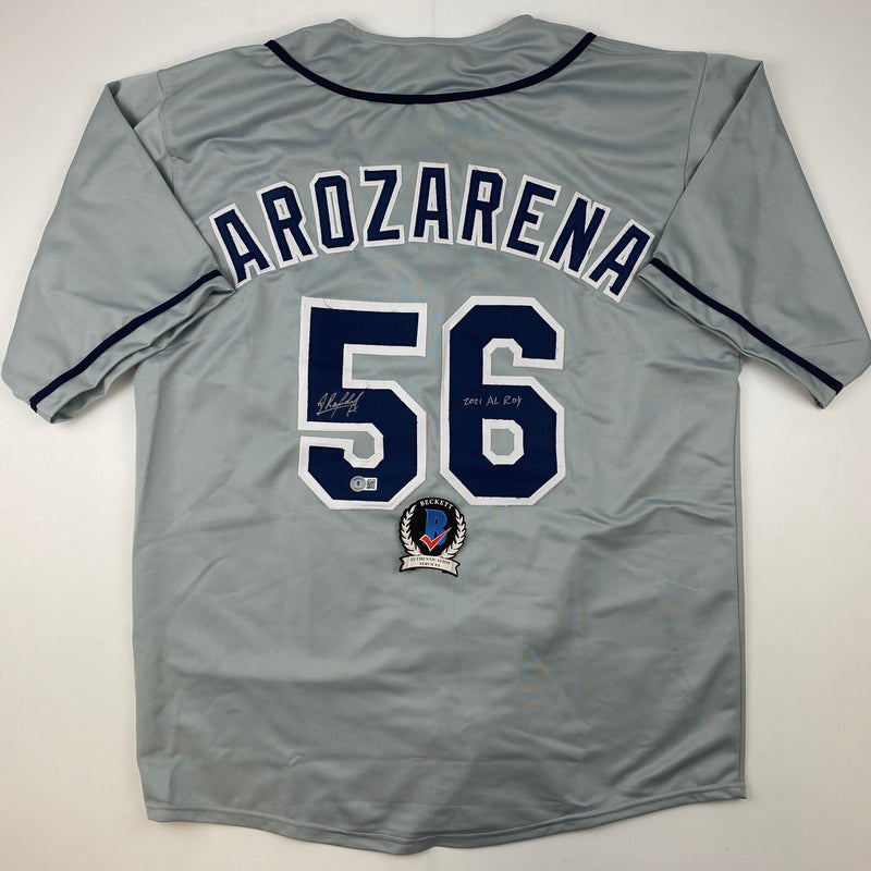 Autographed/Signed Randy Arozarena Tampa Bay Grey Baseball Jersey Beckett BAS COA