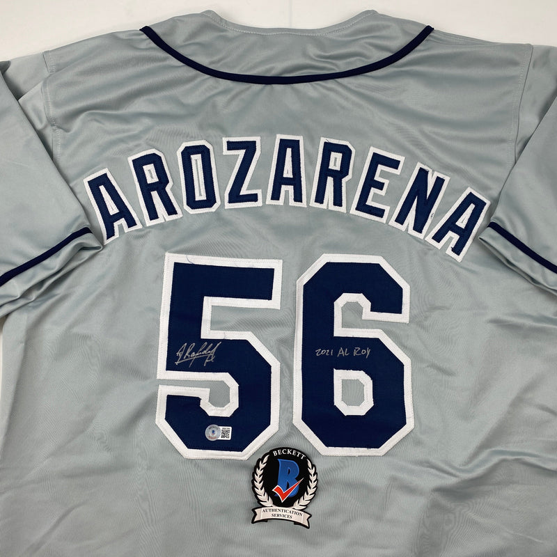 Autographed/Signed Randy Arozarena Tampa Bay Grey Baseball Jersey Beckett BAS COA