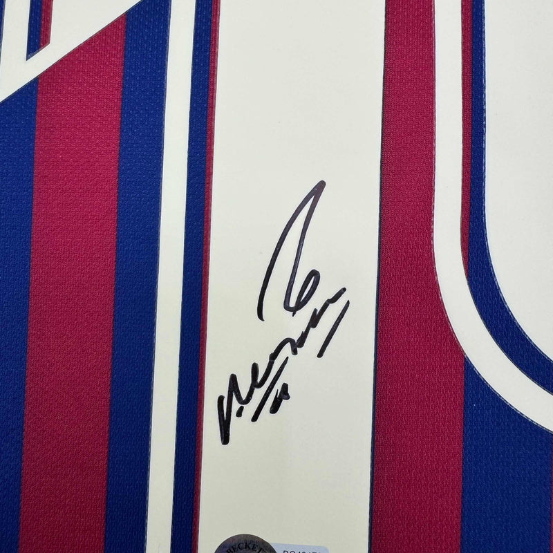 Autographed/Signed Sergio Kun Aguero FC Barcelona Red/Blue Soccer Futbol Jersey Beckett BAS COA #2