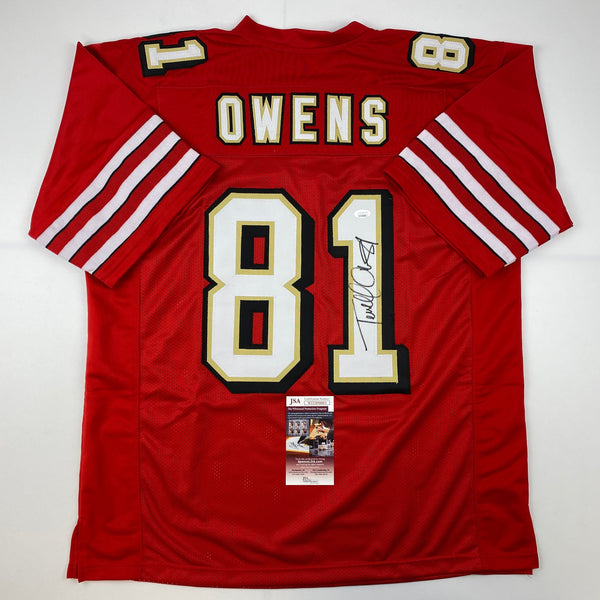 Autographed/Signed Terrell Owens San Francisco Red Football Jersey JSA COA