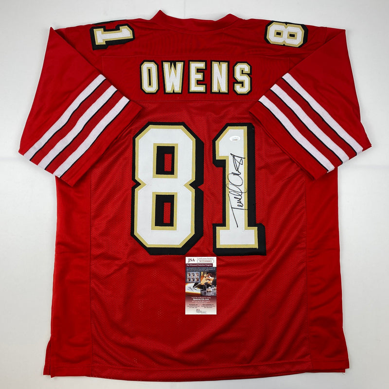 Autographed/Signed Terrell Owens San Francisco Red Football Jersey JSA COA