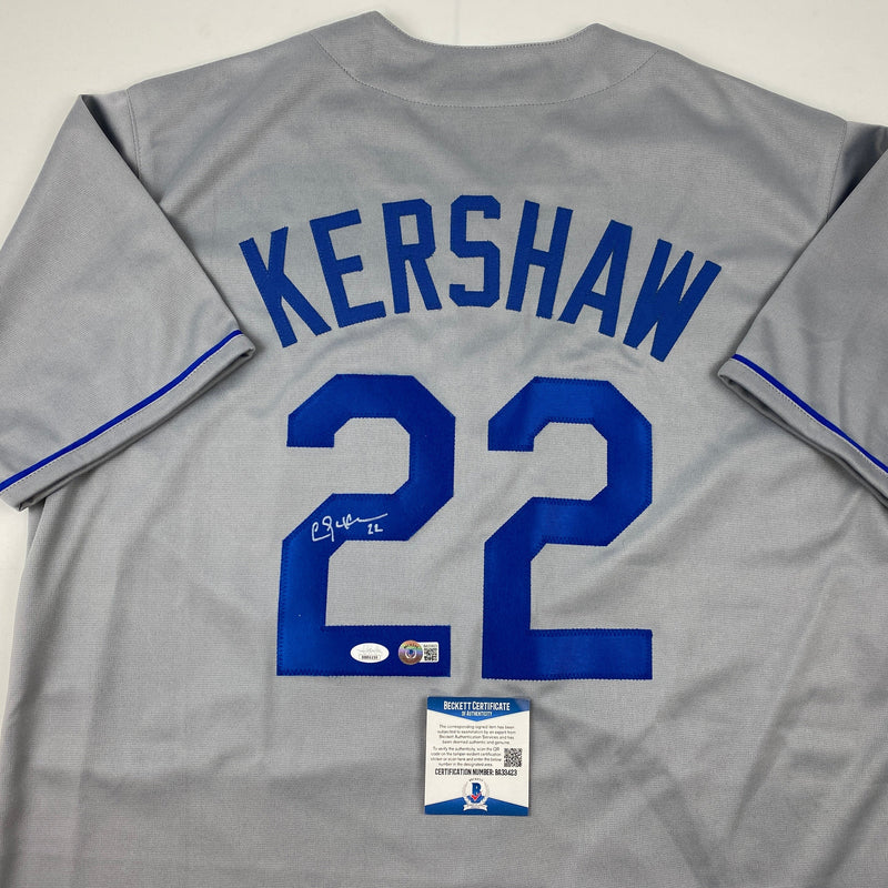 Autographed/Signed Clayton Kershaw Los Angeles LA Grey Baseball Jersey Beckett BAS COA