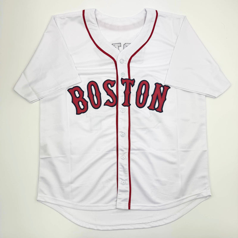 Autographed/Signed David Ortiz Boston White Baseball Jersey JSA COA