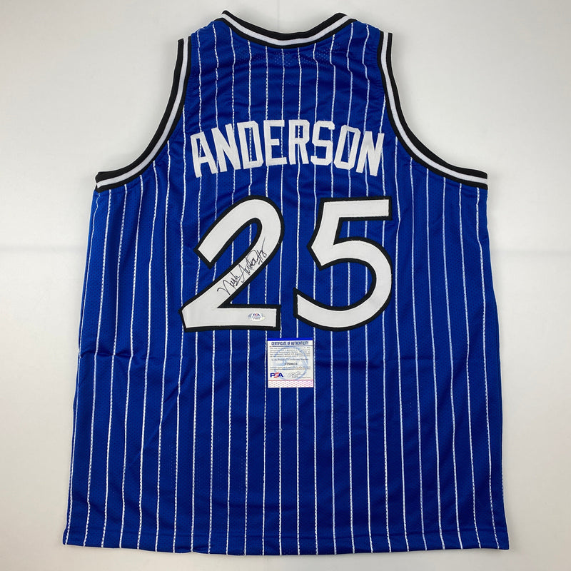 Autographed/Signed Nick Anderson Orlando Blue Pinstripe Basketball Jersey PSA/DNA COA