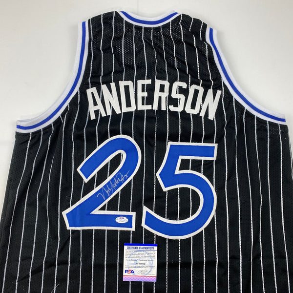 Autographed/Signed Nick Anderson Orlando Black Pinstripe Basketball Jersey PSA/DNA COA