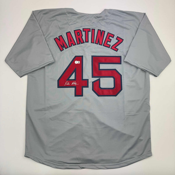 Autographed/Signed Pedro Martinez Boston Grey Baseball Jersey Beckett BAS COA
