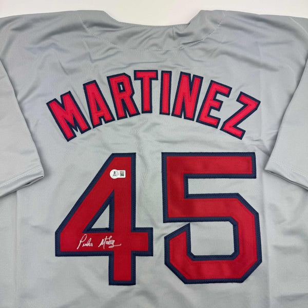 Autographed/Signed Pedro Martinez Boston Grey Baseball Jersey Beckett BAS COA