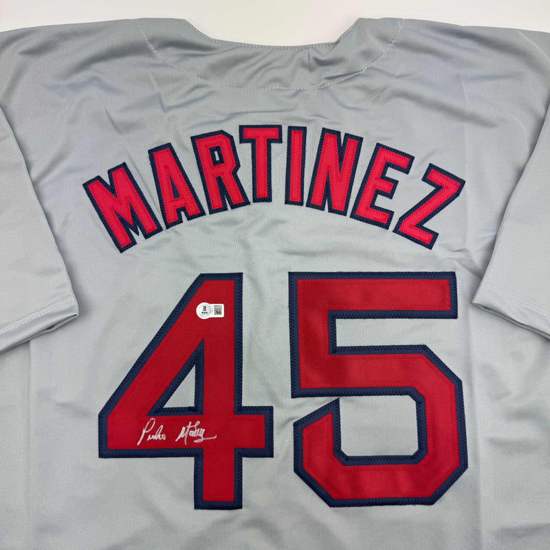 Autographed/Signed Pedro Martinez Boston Grey Baseball Jersey Beckett BAS COA