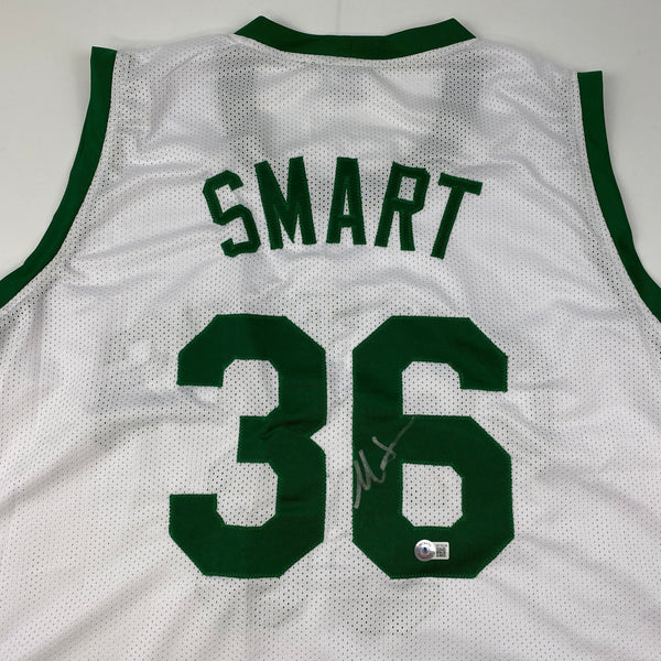 Autographed/Signed Marcus Smart Boston White Basketball Jersey Beckett BAS COA