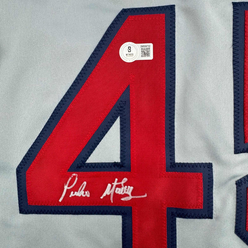 Autographed/Signed Pedro Martinez Boston Grey Baseball Jersey Beckett BAS COA