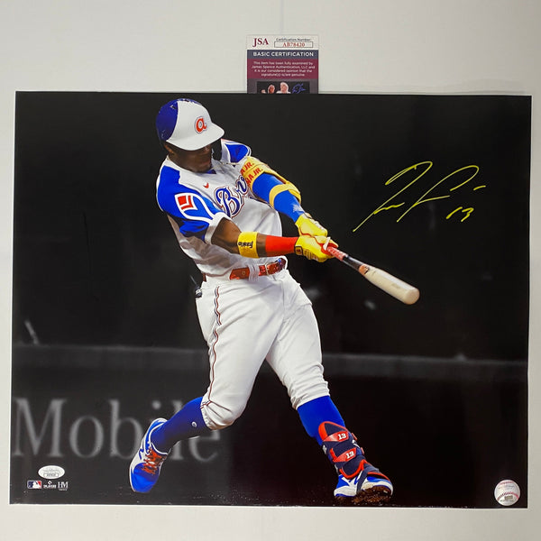 Autographed/Signed Ronald Acuna Jr. Atlanta Braves 16x20 Baseball Photo JSA COA #5