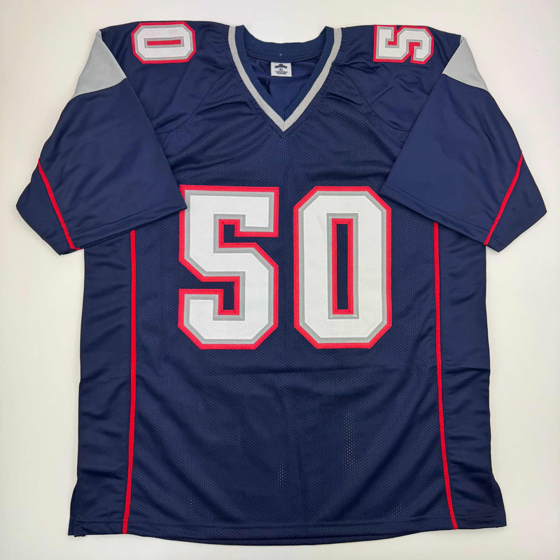 Autographed/Signed Rob Ninkovich "2x SB Champ" New England Blue Football Jersey Beckett BAS COA