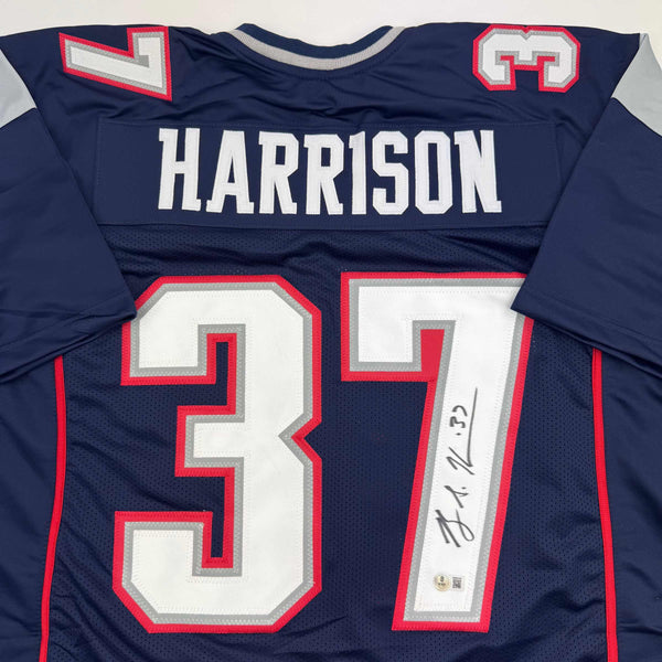 Autographed/Signed Rodney Harrison New England Blue Football Jersey Beckett BAS COA