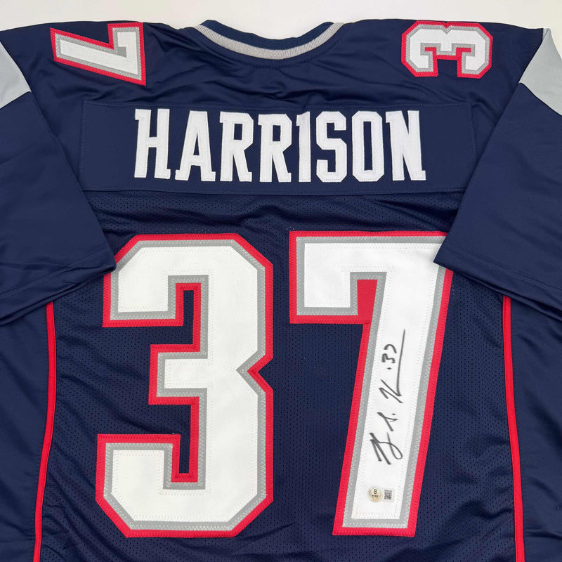 Autographed/Signed Rodney Harrison New England Blue Football Jersey Beckett BAS COA