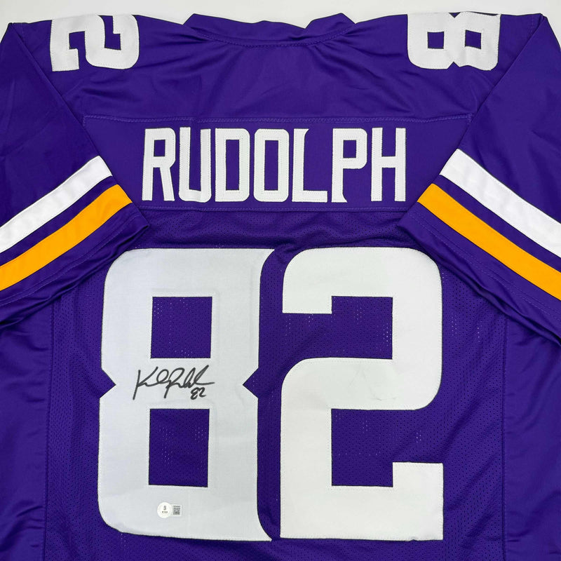 Autographed/Signed Kyle Rudolph Minnesota Purple Football Jersey Beckett BAS COA