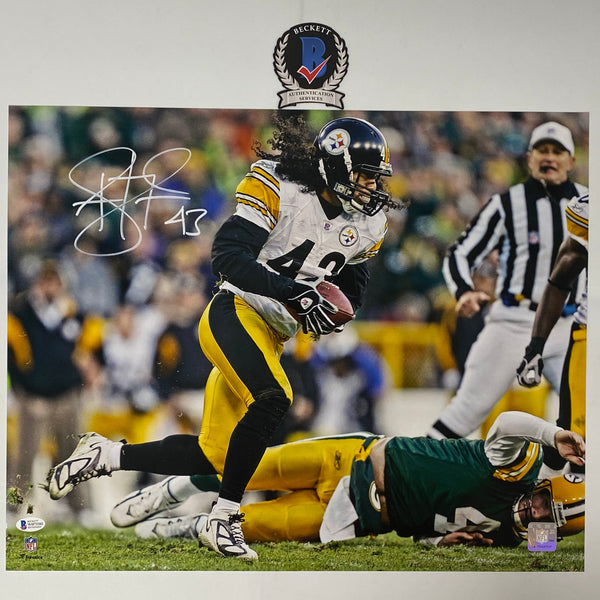 Autographed/Signed Troy Polamalu Pittsburgh Steelers 16x20 Football Photo Beckett BAS COA