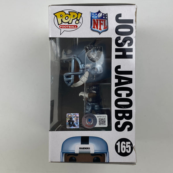 Autographed/Signed Josh Jacobs Las Vegas Oakland Raiders Funko Pop #165 Football Figurine Toy Beckett BAS COA
