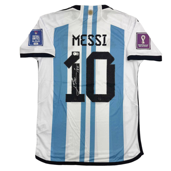 Autographed/Signed Lionel Leo Messi Argentina Blue/White Soccer Jersey Beckett BAS COA