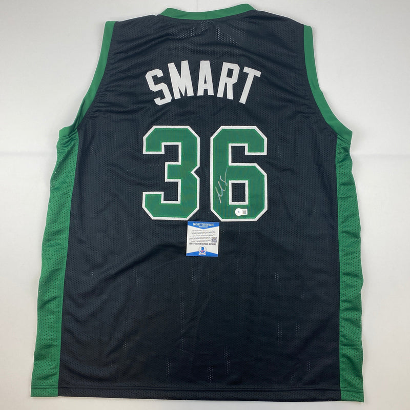 Autographed/Signed Marcus Smart Boston Black Basketball Jersey Beckett BAS COA