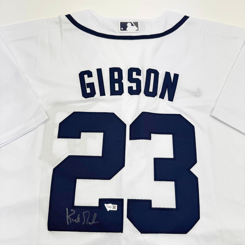 Autographed/Signed Kirk Gibson Detroit Tigers White Baseball Jersey Fanatics COA