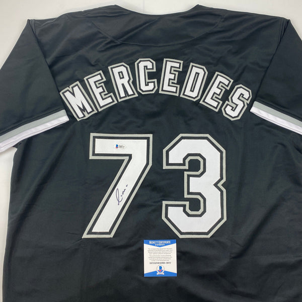 Autographed/Signed Yermin Mercedes Chicago Black Baseball Jersey Beckett BAS COA