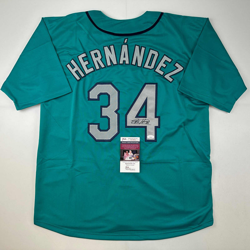 Autographed/Signed Felix Hernandez Seattle Teal Baseball Jersey JSA COA