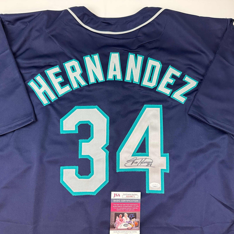 Autographed/Signed Felix Hernandez Seattle Blue Baseball Jersey JSA COA
