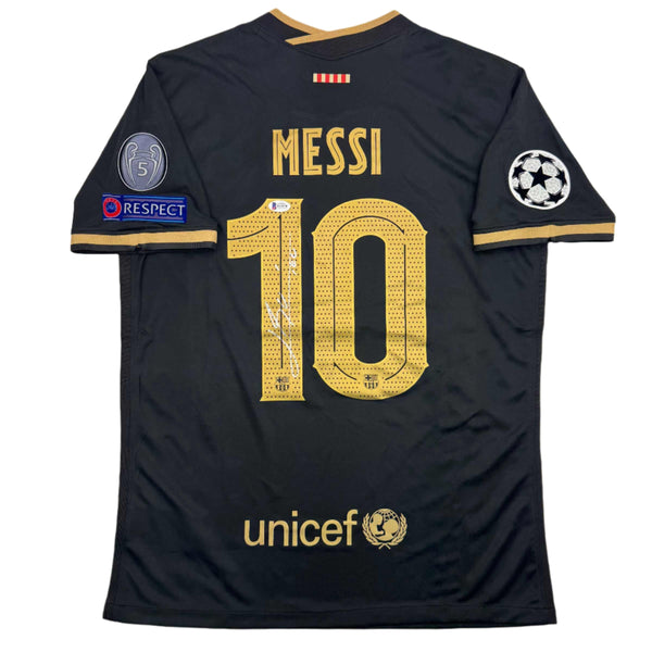 Autographed/Signed Lionel Leo Messi FC Barcelona Black Soccer Jersey Beckett BAS COA