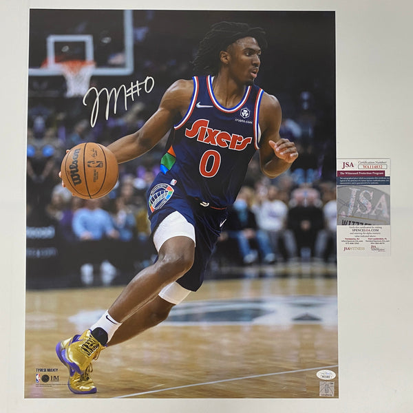 Autographed/Signed Tyrese Maxey Philadelphia 76ers Sixers 16x20 Basketball Photo JSA COA