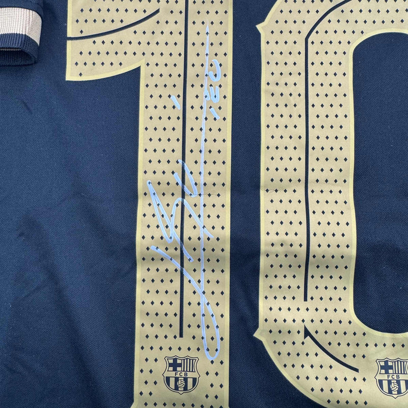 Autographed/Signed Lionel Leo Messi FC Barcelona Black Soccer Jersey Beckett BAS COA